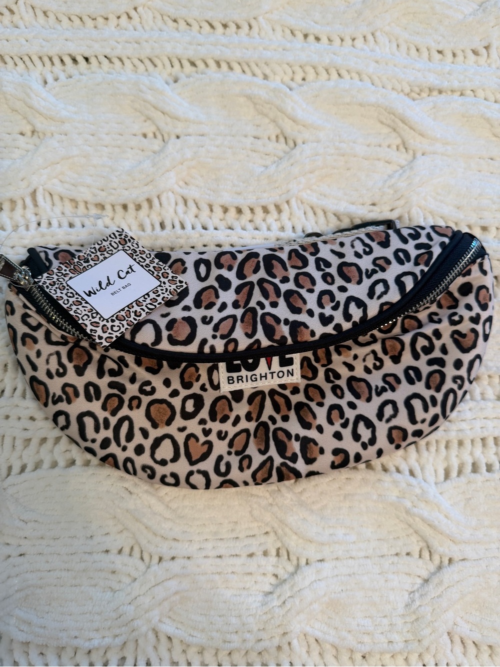 Brighton Leopard Print Crescent Bag in Black, Tan, Cream